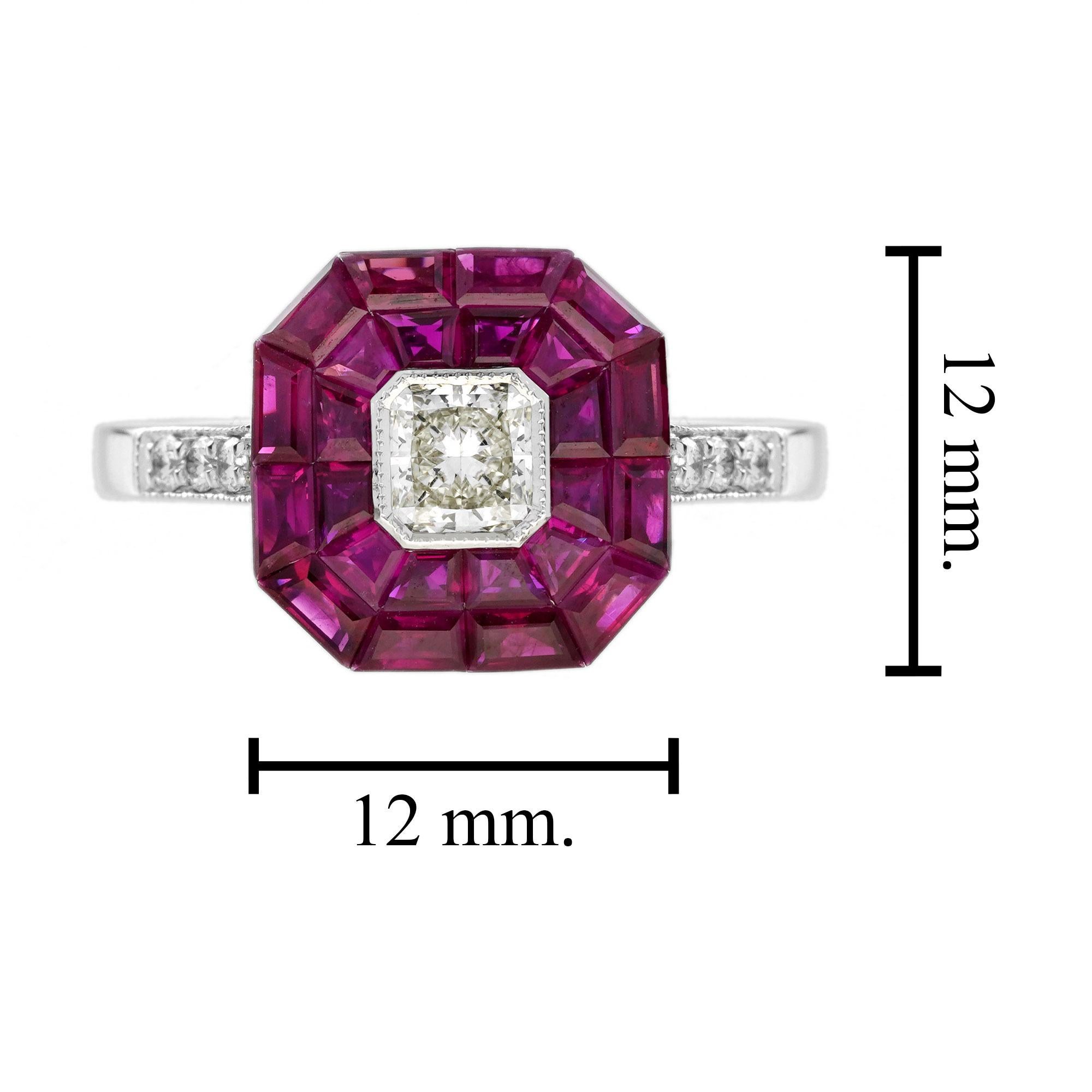 Anello con diamante invisibile e rubino in stile Art Deco in oro bianco 14 carati in vendita 1