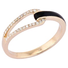Diamond Ivory Enamel 14K (or 18k upon request) Yellow Gold Open Wrap Ring