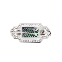 Diamond, Jade, and Platinum Brooch