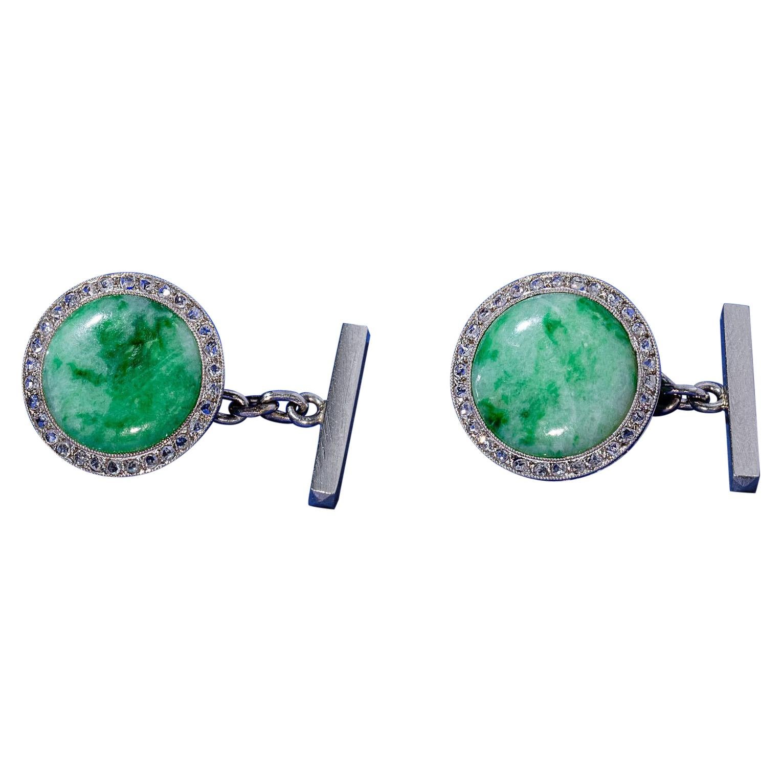 Boutons de manchette en platine, jade et diamants, début du XXe siècle en vente