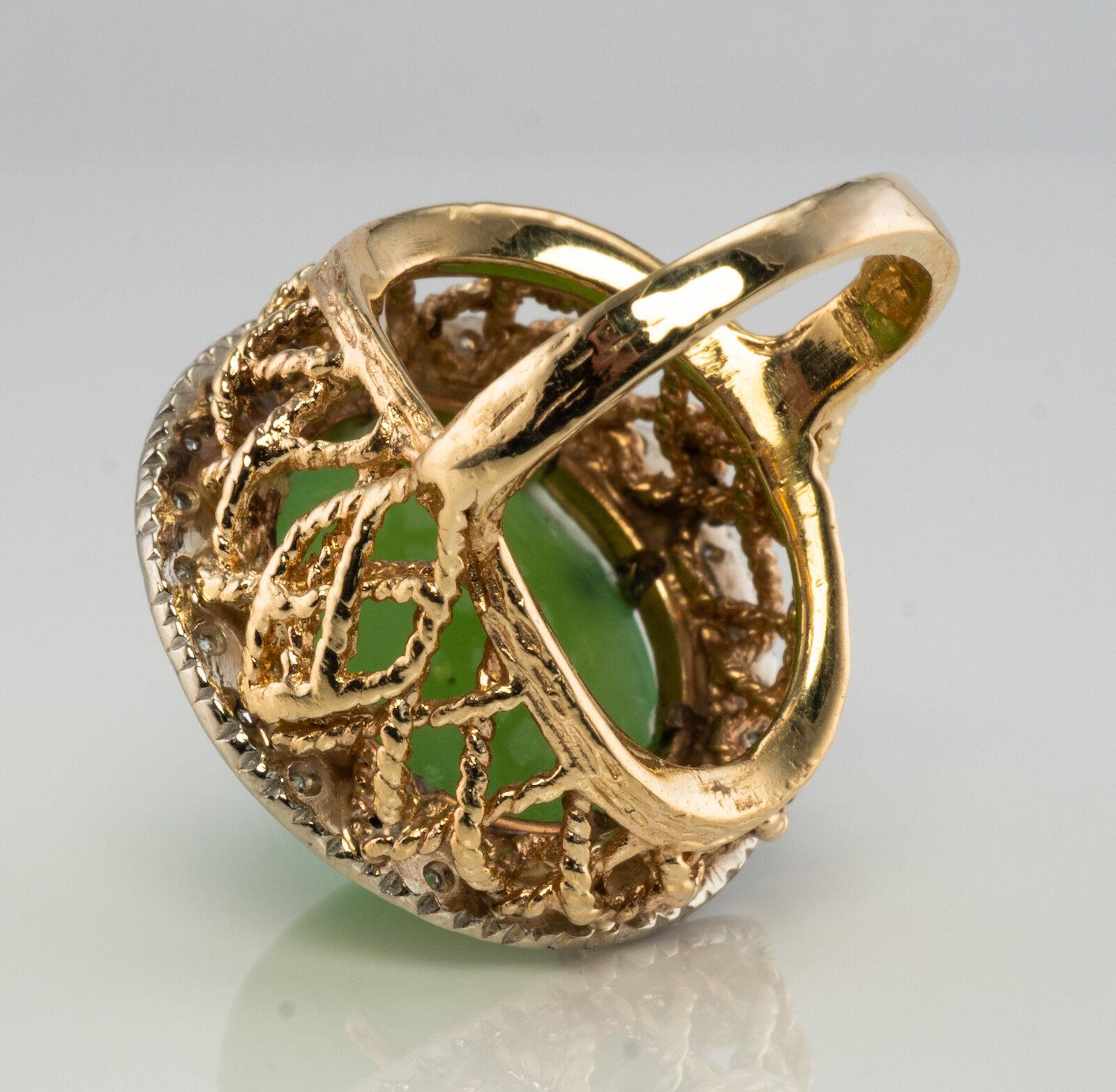 Diamond Jade Ring Cabochon 14K Gold Vintage For Sale 7