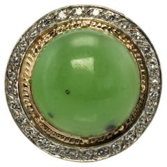 Diamond Jade Ring Cabochon 14K Gold Vintage