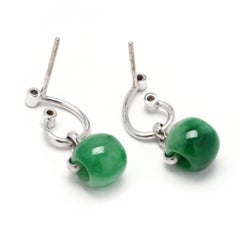 Diamond Jadeite Dangle Earrings, 18K White Gold, Green Jade