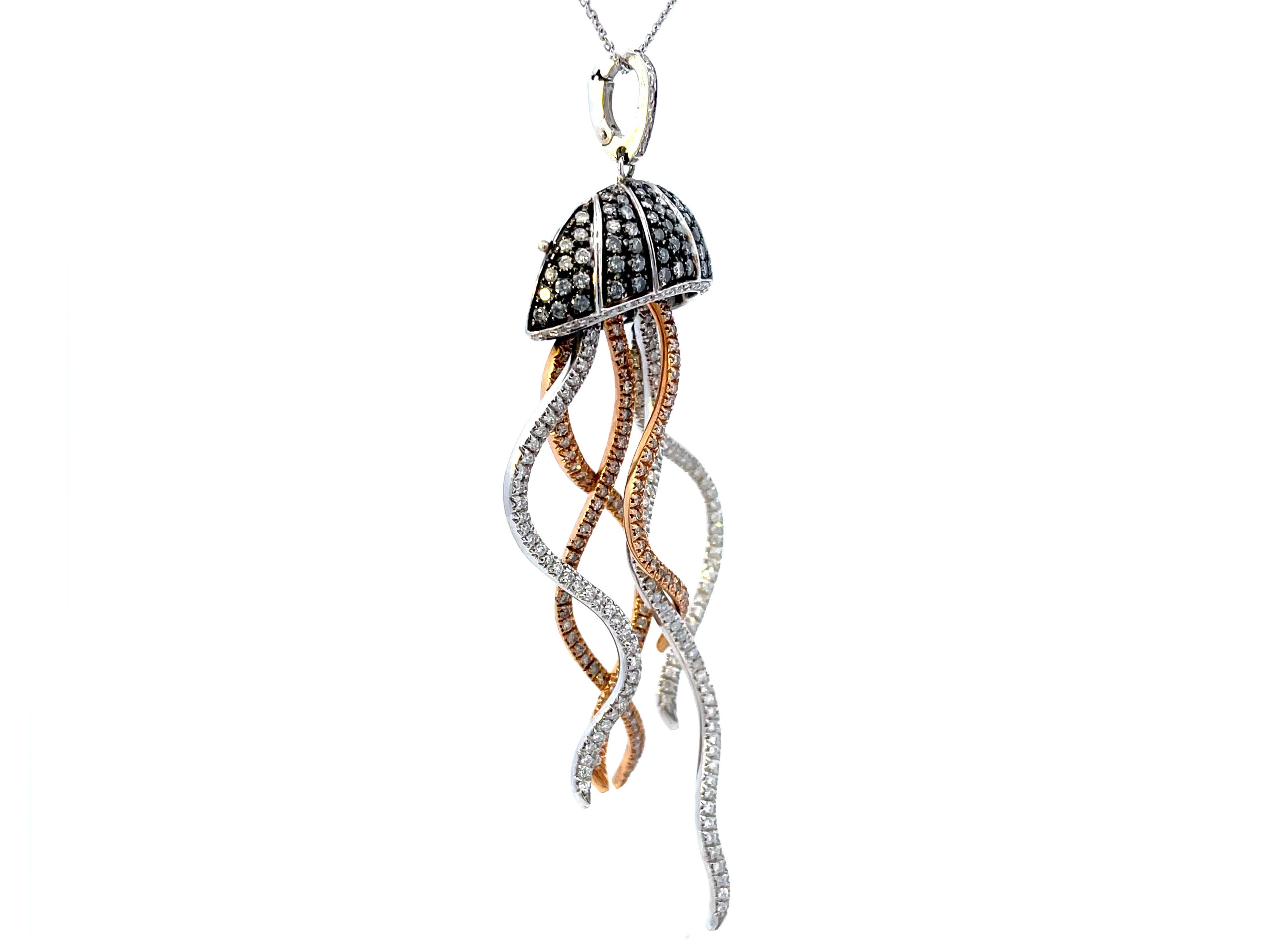 Modern Diamond Jellyfish Necklace in 18k White Black and Rose Gold