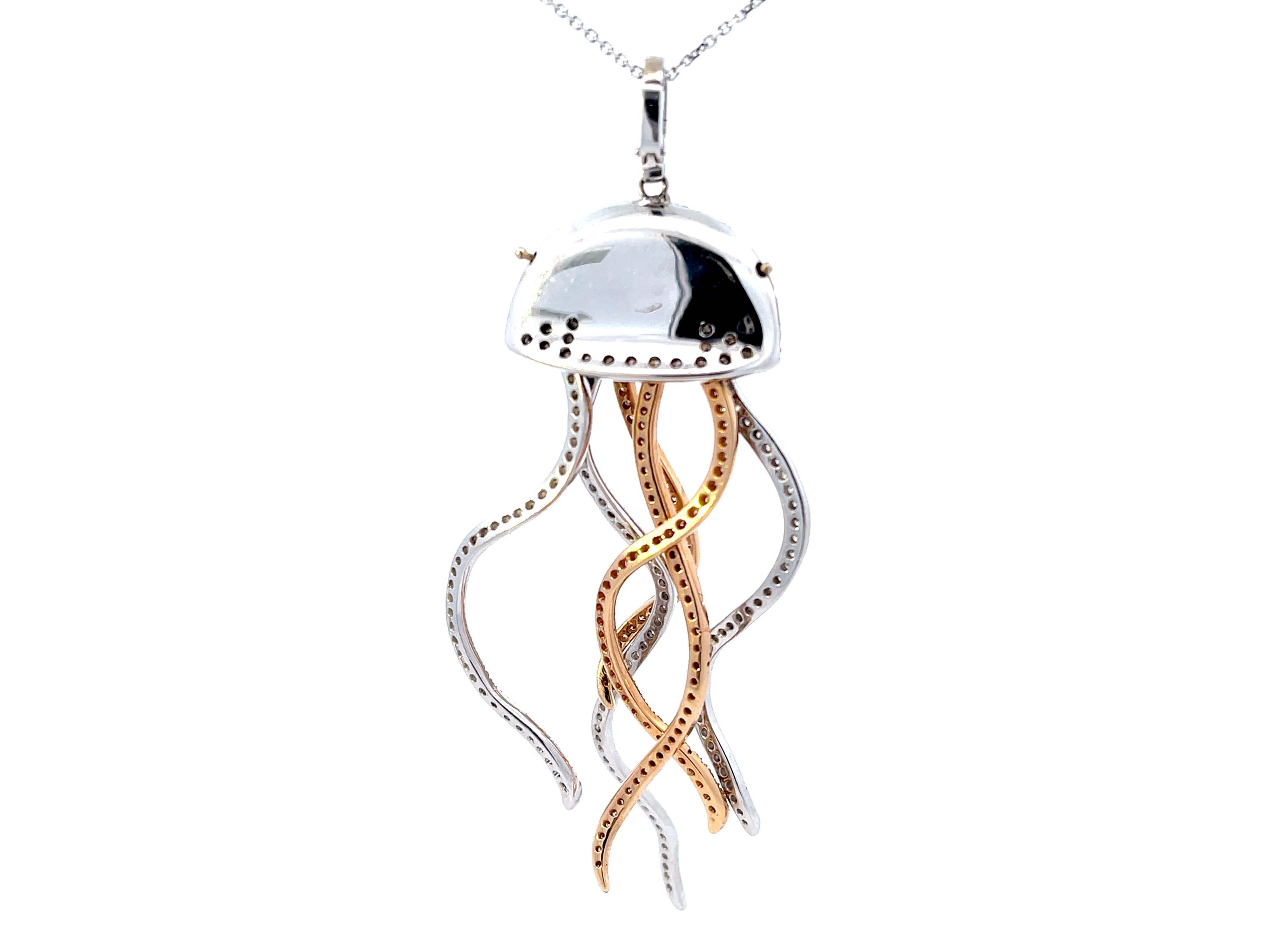 Diamond Jellyfish Necklace in 18k White Black and Rose Gold 1
