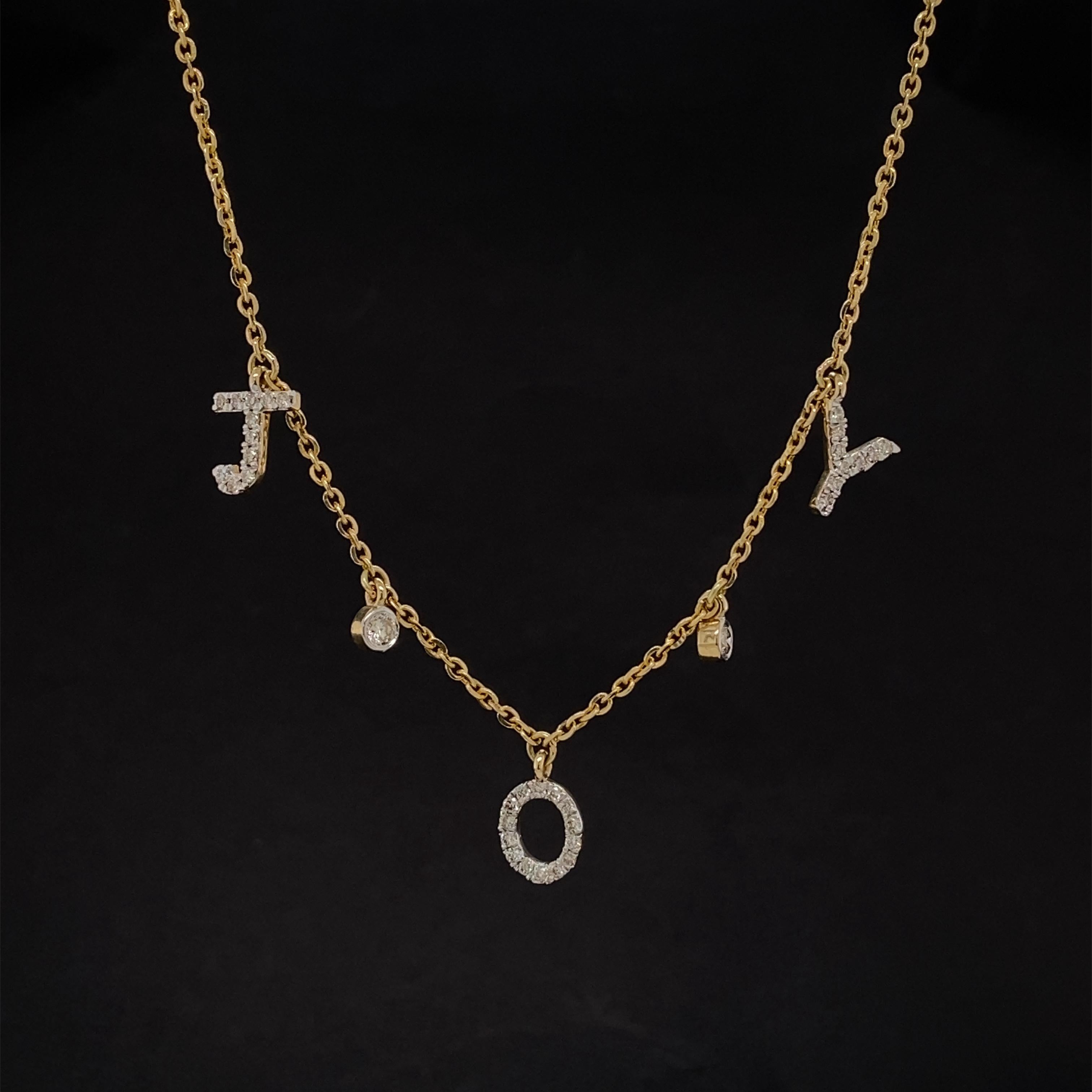 Women's Diamond Joy Letters Necklace in 18k Solid Gold For Sale