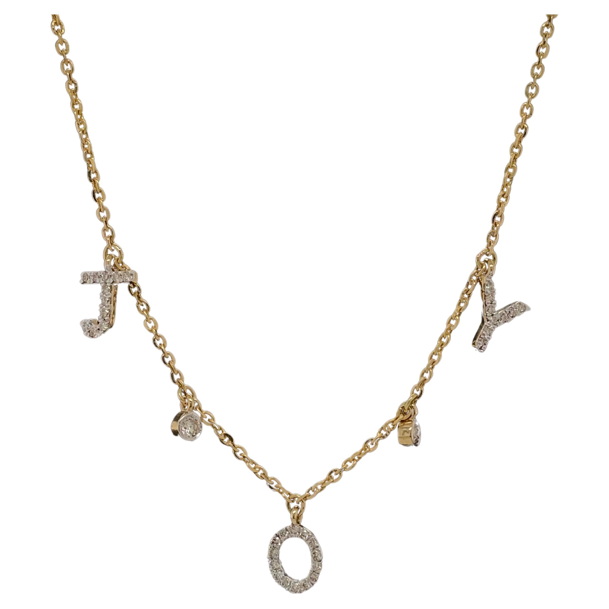 Diamond Joy Letters Necklace in 18k Solid Gold For Sale