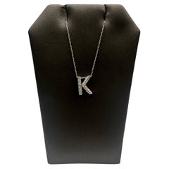 Diamond "K" Initial Necklace in 10kt White Gold – 0.15ctw Diamonds, Adjustable