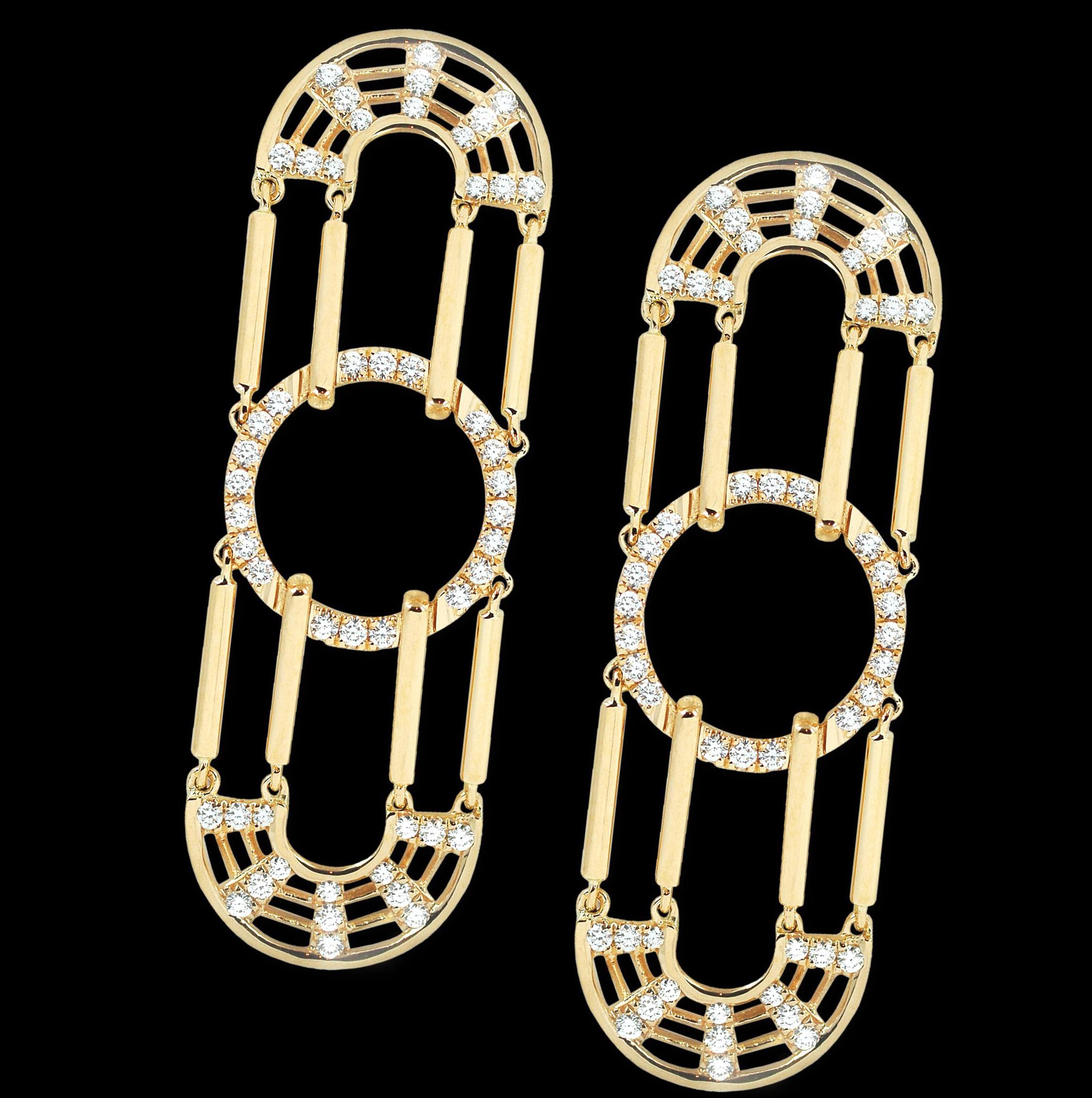 Brilliant Cut Diamond Kaleidoscope Earrings in 18K Gold Settings For Sale