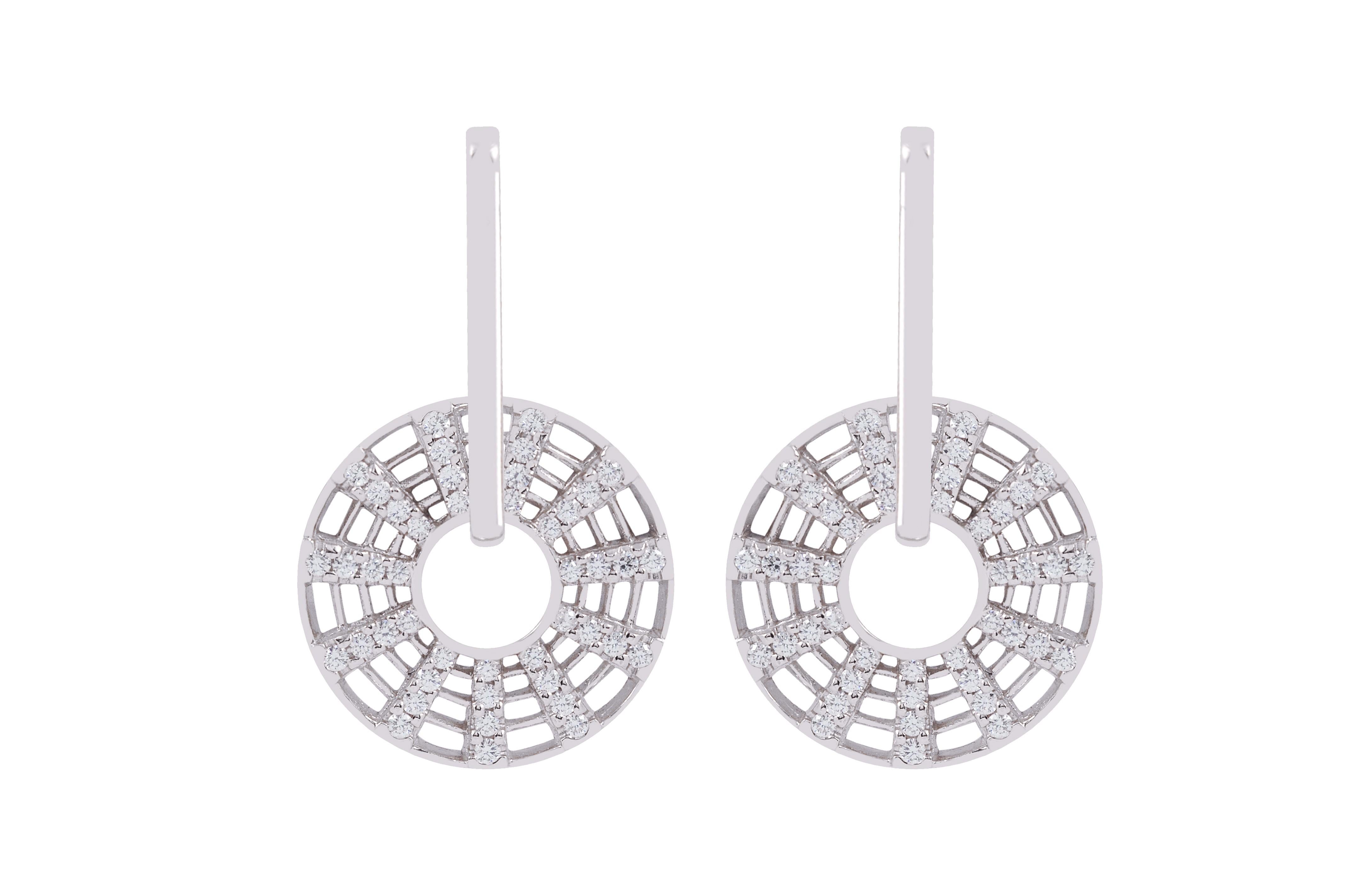 Diamond Kaleidoscope Lattice Earrings in 18K White Gold Settings For Sale 1