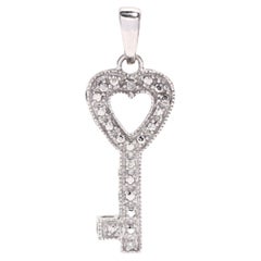 Diamond Key Charm, 10K White Gold Love Heart Key Charm