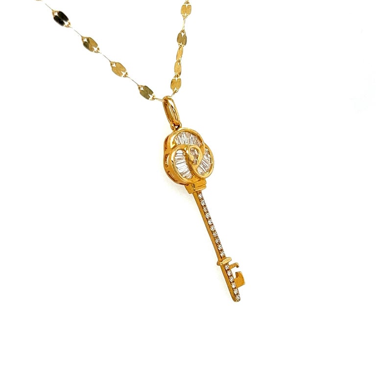Diamond Key Gold Pendant Necklace Estate Fine Jewelry at 1stDibs