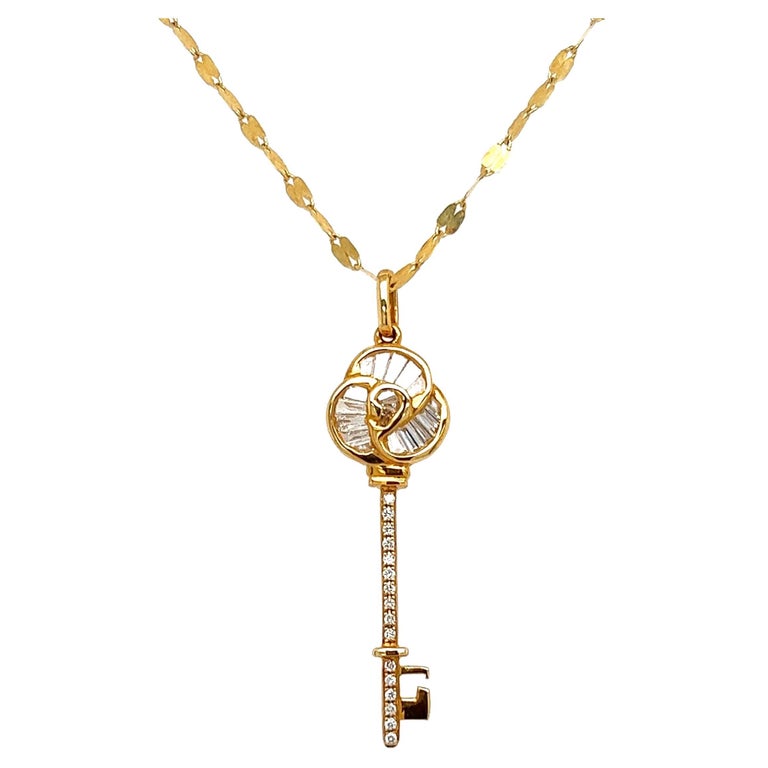 Diamond Key Gold Pendant Necklace Estate Fine Jewelry at 1stDibs