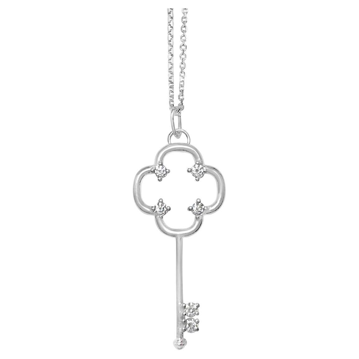 Diamond Key Necklace in 14k White Gold For Sale