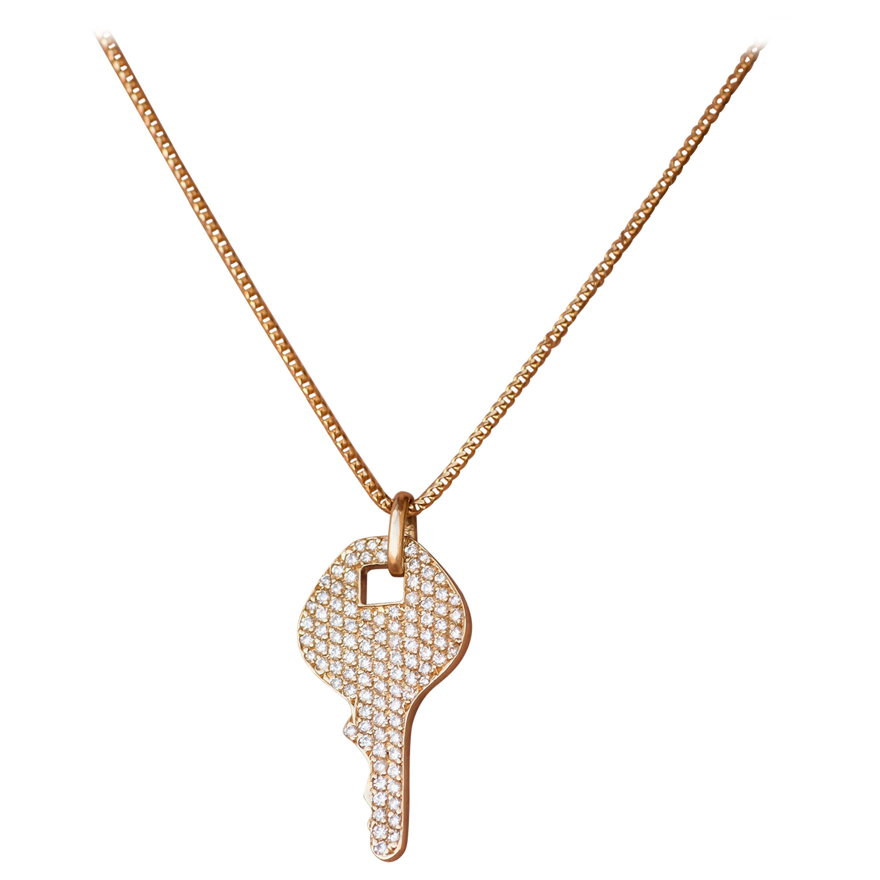 Diamond Key Necklace, Yellow Gold For Sale