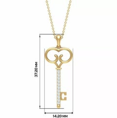 Diamond Vintage Key Pendant Necklace in 14k Solid Gold
