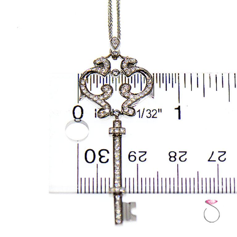 Women's or Men's Diamond Key Pendant 18 Karat White Gold on 14 Karat White Gold Wheat Chain