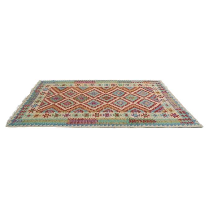 Hand-Woven Diamond Kilim Wool Rug in Touch of Purple Pattern