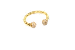 Diamond Knob Rope 18 Karat Yellow Gold Bangle