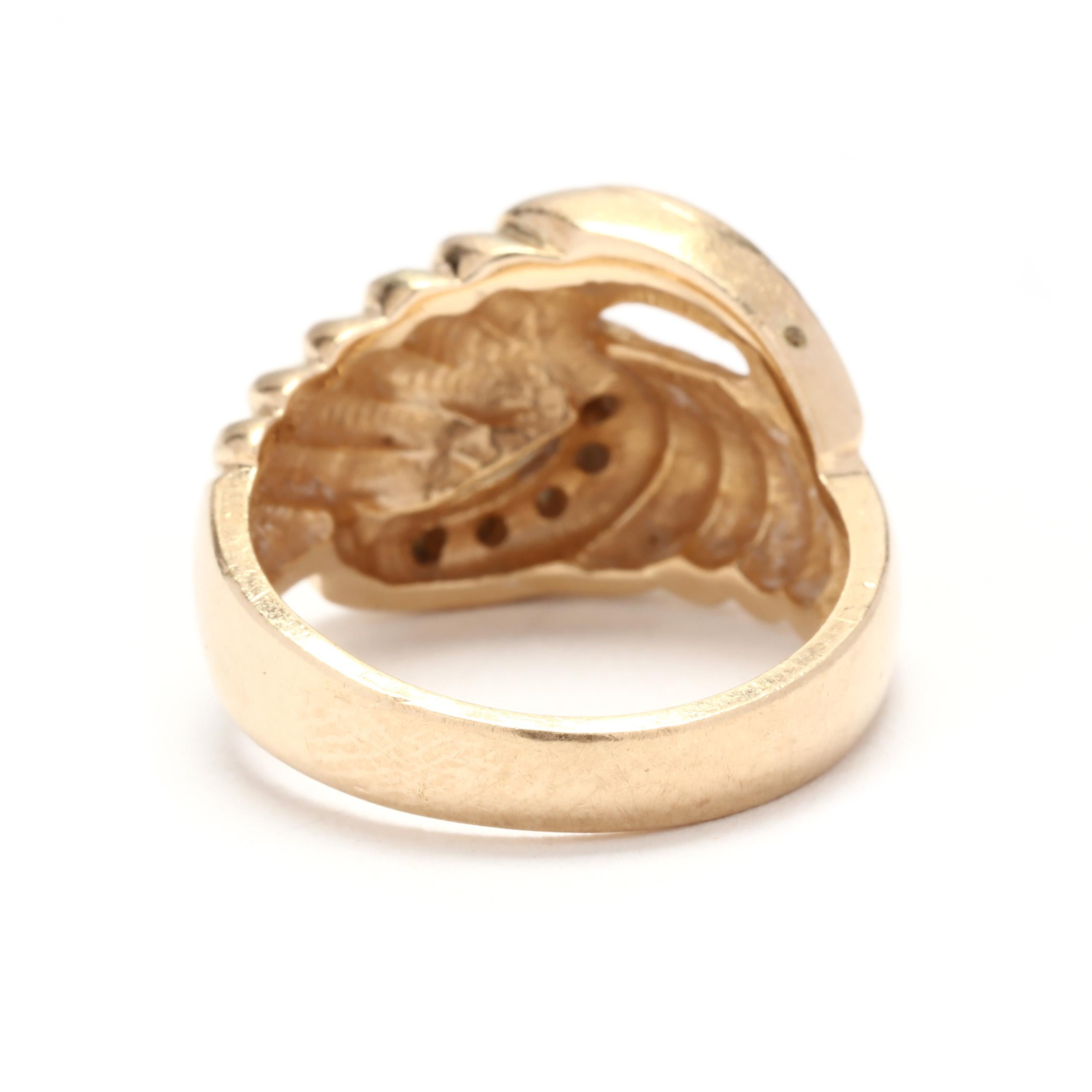 Brilliant Cut Diamond Knot Cocktail Ring, 14KT Yellow Gold, Ring, Ridged Knot Ring