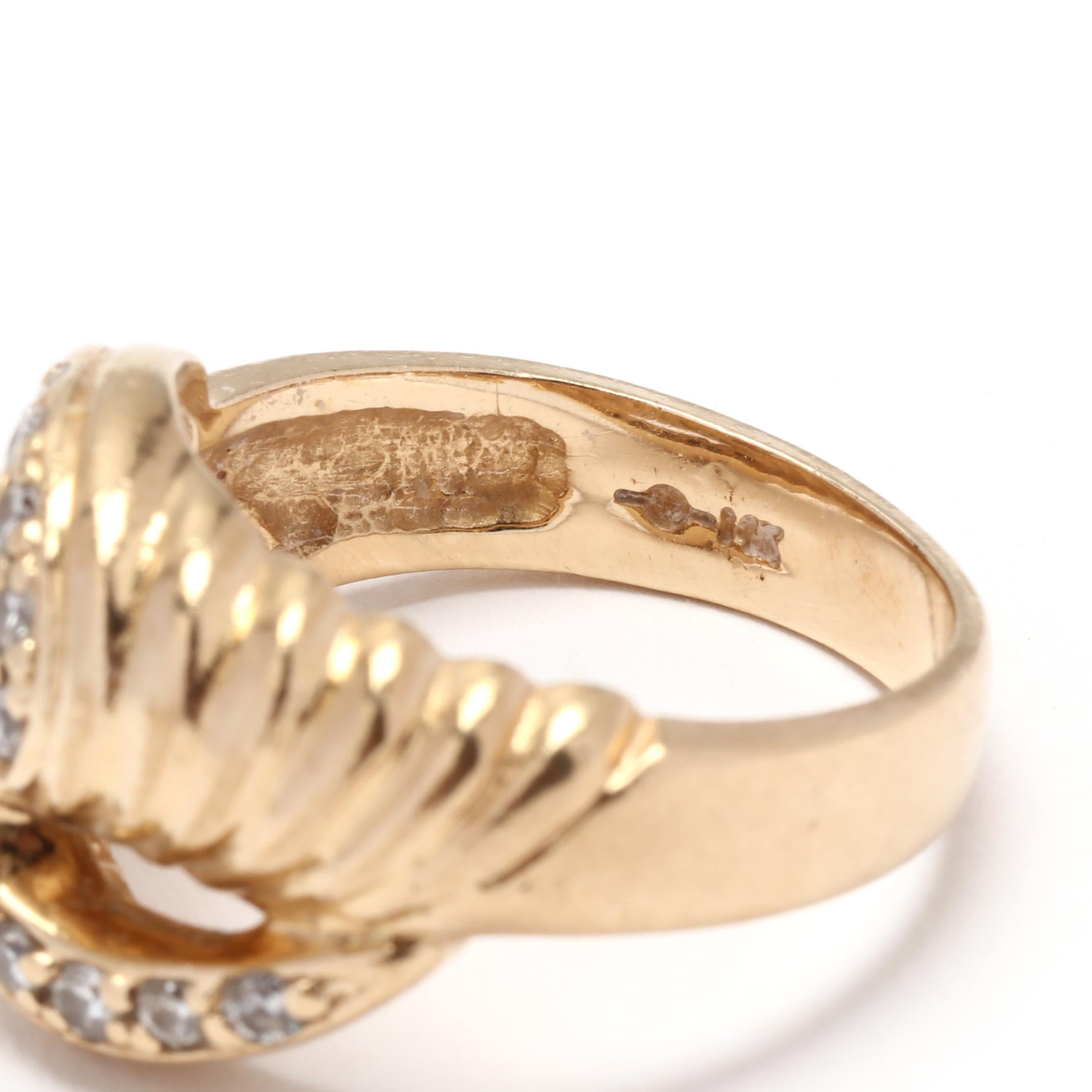 Women's or Men's Diamond Knot Cocktail Ring, 14KT Yellow Gold, Ring, Ridged Knot Ring