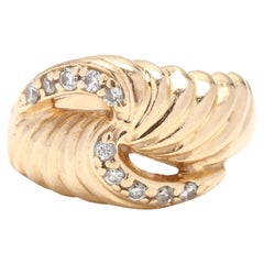 Vintage Diamond Knot Cocktail Ring, 14KT Yellow Gold, Ring, Ridged Knot Ring