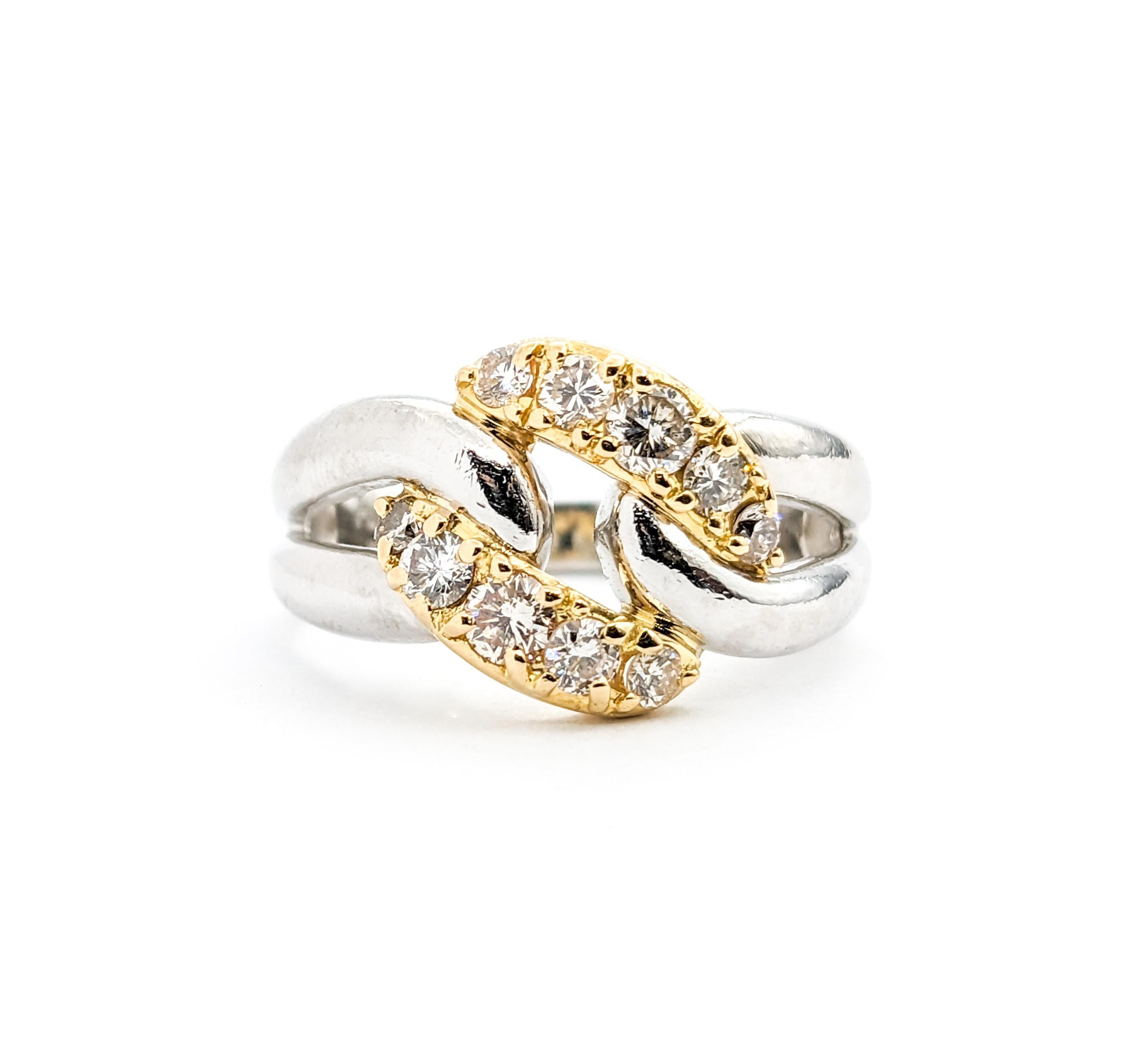 Diamond Knot Design Ring In Platinum & Yellow Gold For Sale 4
