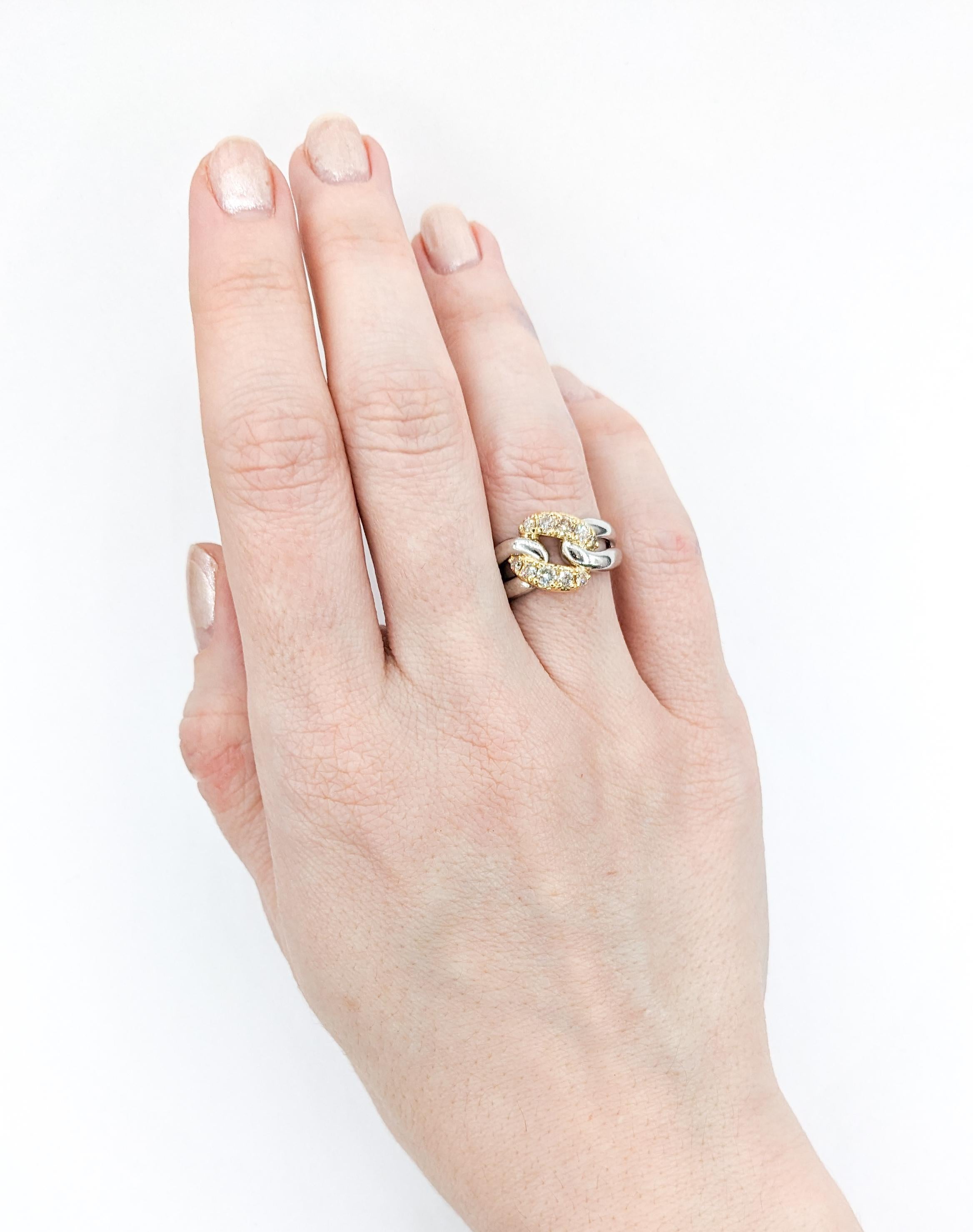 Contemporary Diamond Knot Design Ring In Platinum & Yellow Gold
