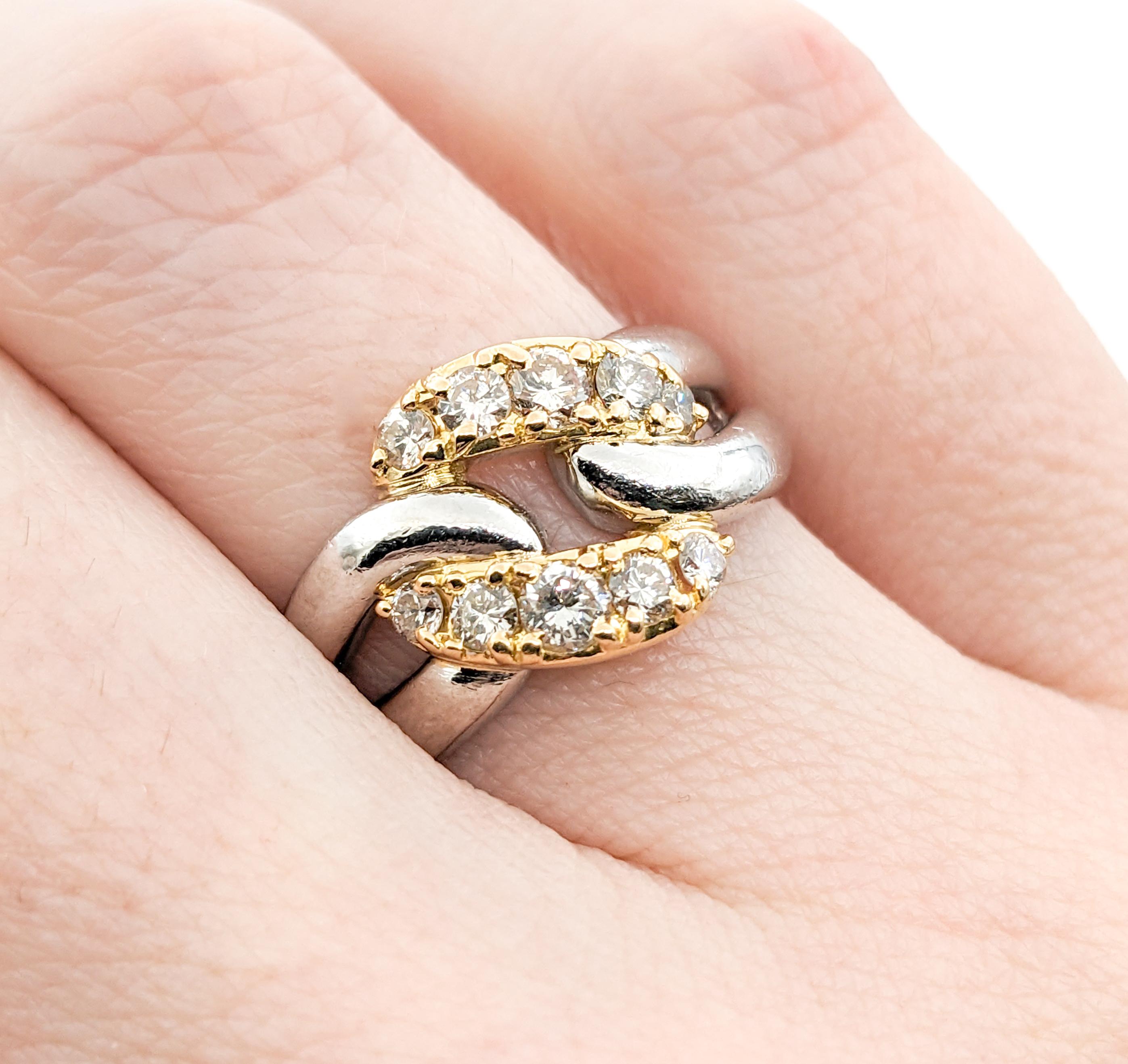 Diamond Knot Design Ring In Platinum & Yellow Gold In Excellent Condition In Bloomington, MN