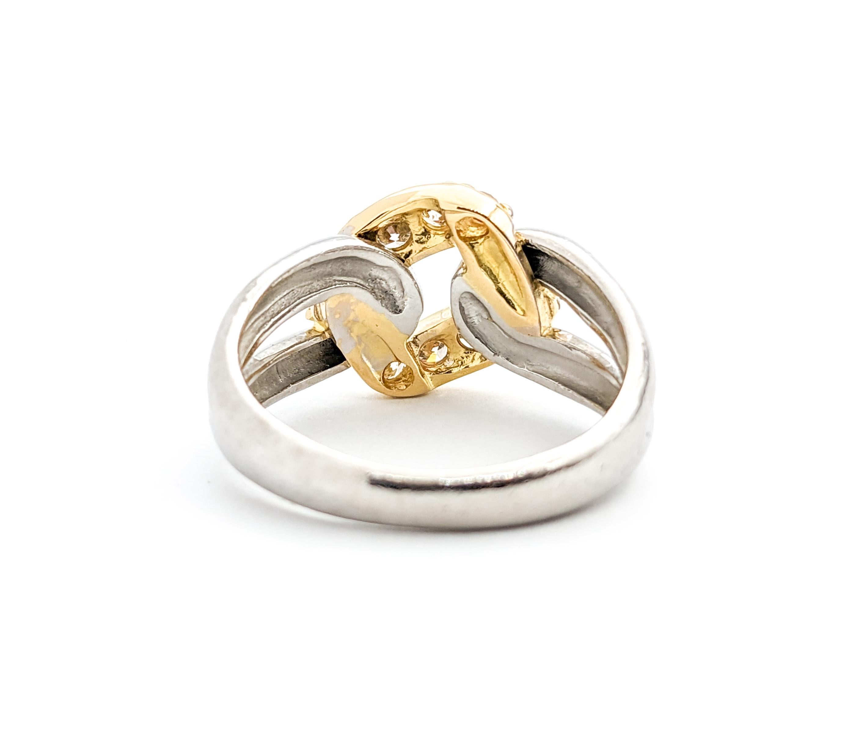 Diamond Knot Design Ring In Platinum & Yellow Gold For Sale 1
