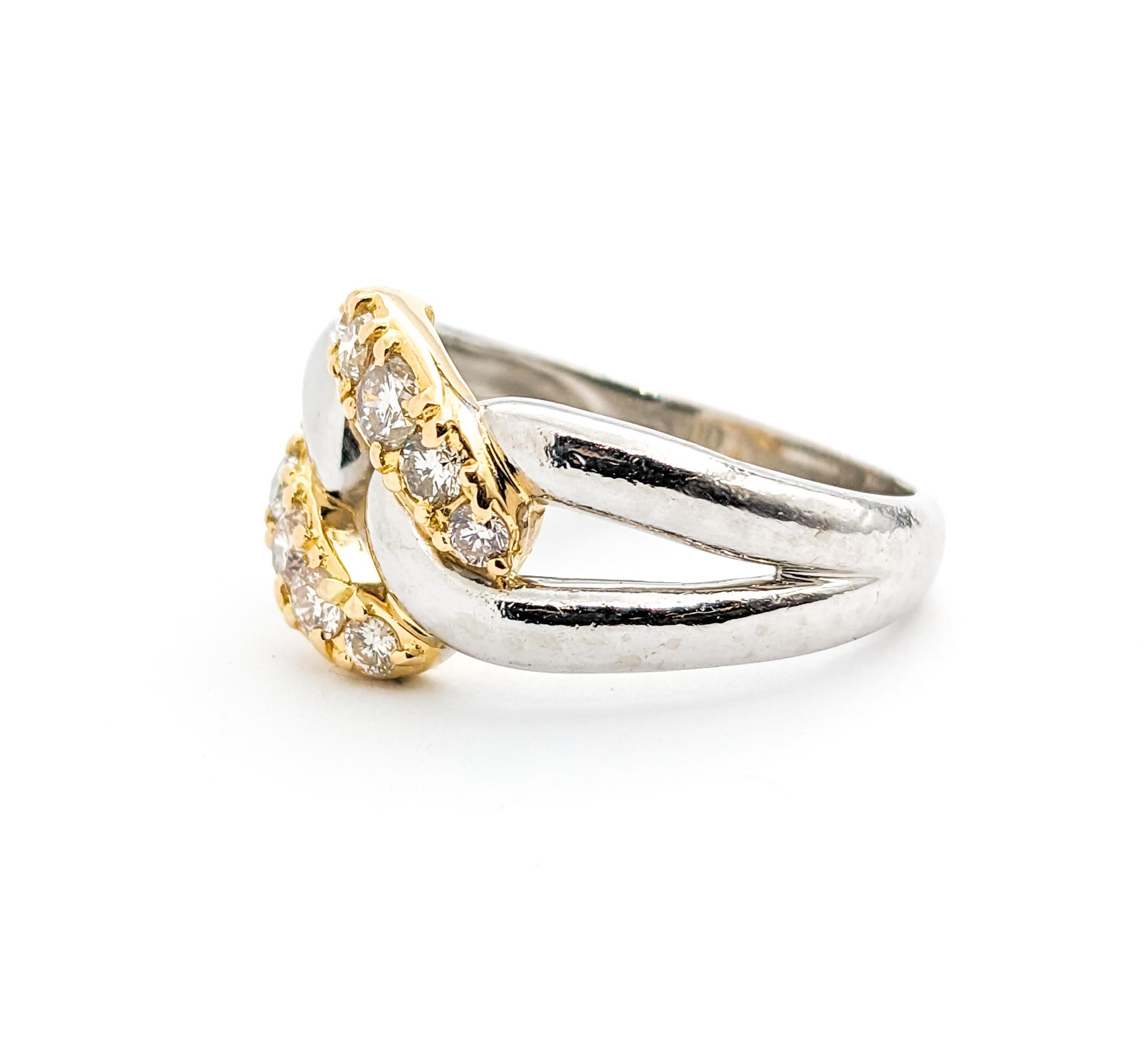 Diamond Knot Design Ring In Platinum & Yellow Gold For Sale 2