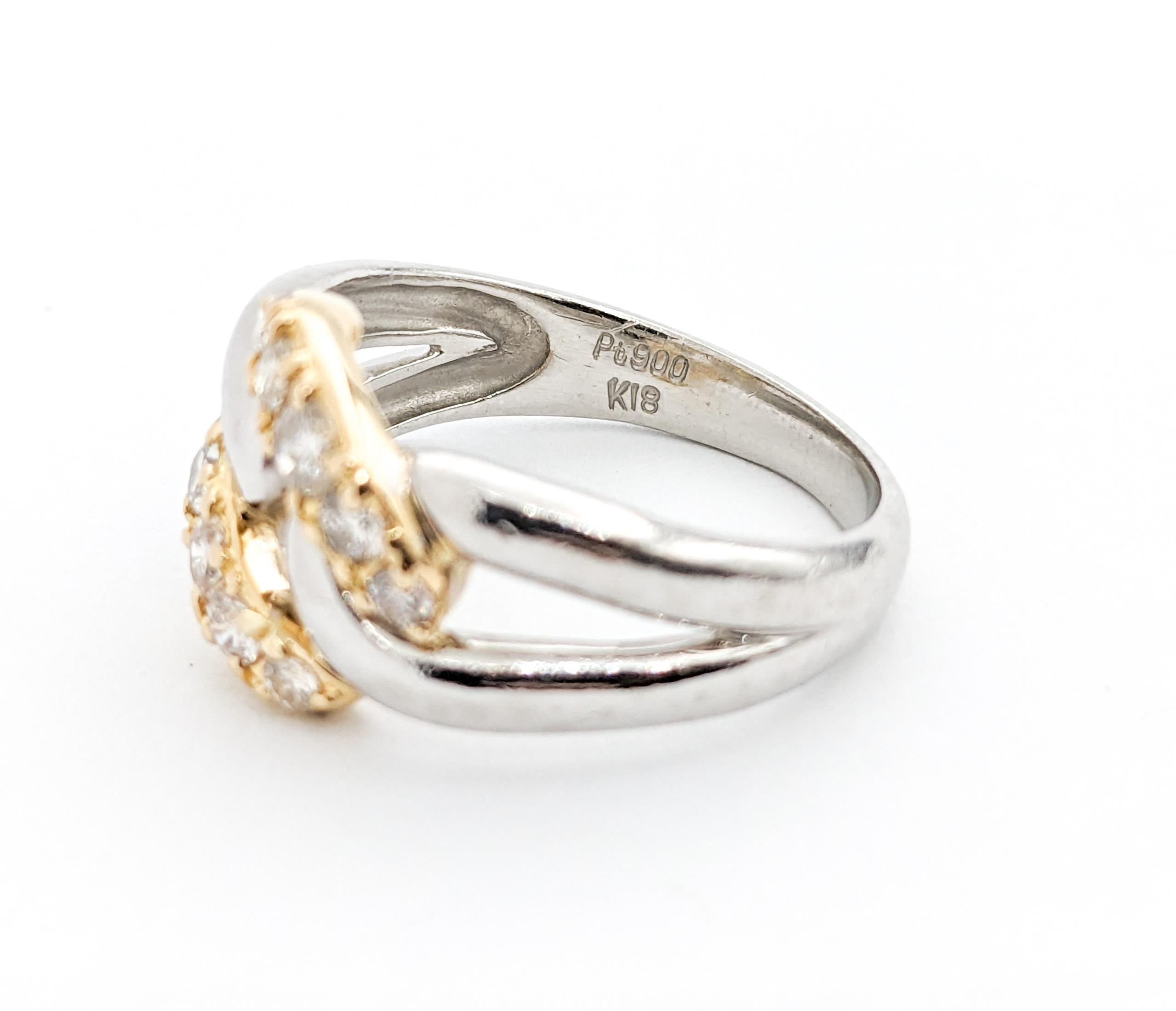 Diamond Knot Design Ring In Platinum & Yellow Gold For Sale 3