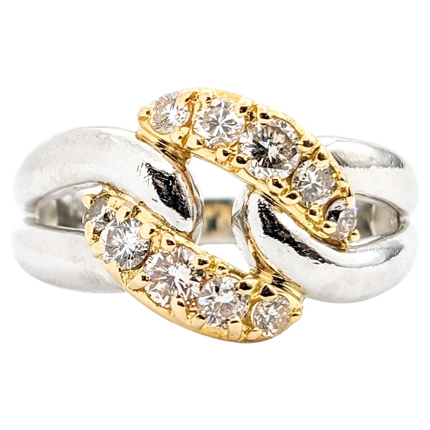 Diamond Knot Design Ring In Platinum & Yellow Gold For Sale