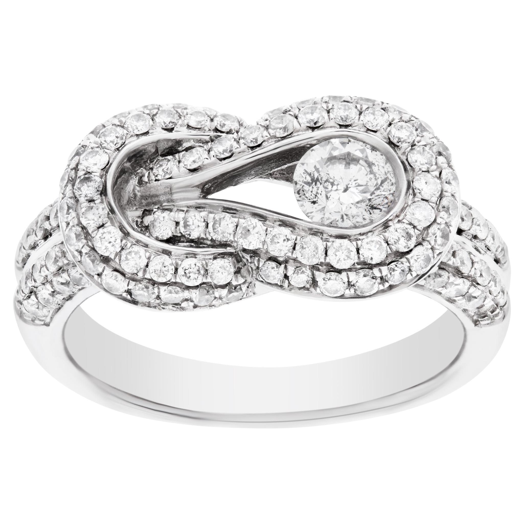 Diamond Knot Ring in 14k White Gold, 0.25 Cts Center Diamond For Sale