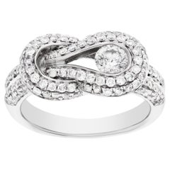 Vintage Diamond Knot Ring in 14k White Gold, 0.25 Cts Center Diamond