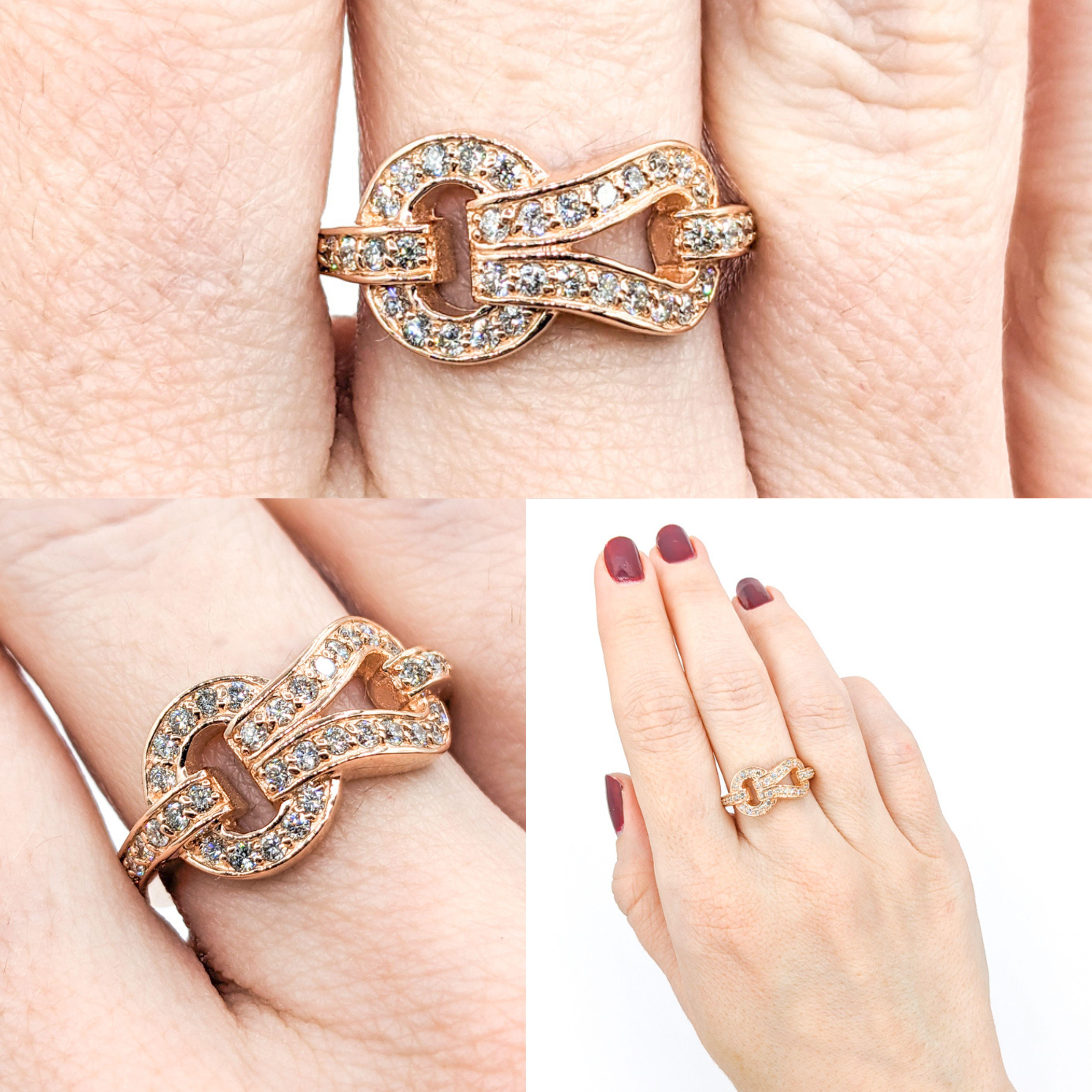 Diamond Knot Ring in Rose Gold

Introducing our exquisite Rose Gold Ring featuring a timeless diamond knot design. This stunning piece is skillfully crafted in 14k rose gold, providing a warm, romantic glow. At the forefront of its design, the ring