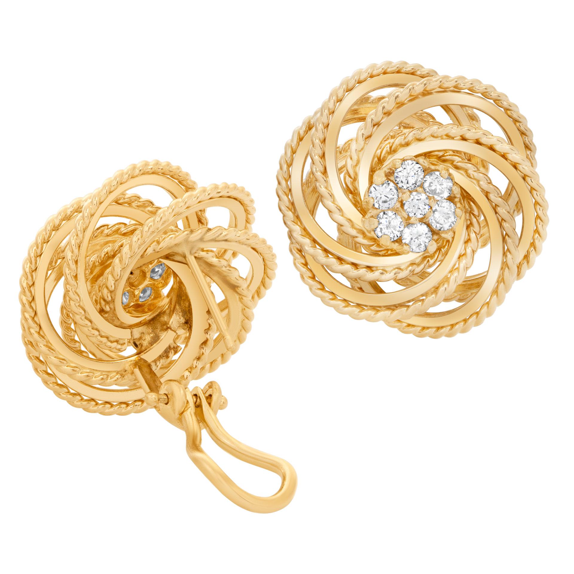 Round Cut Diamond Knotted Earrings in 14k Yellow Gold