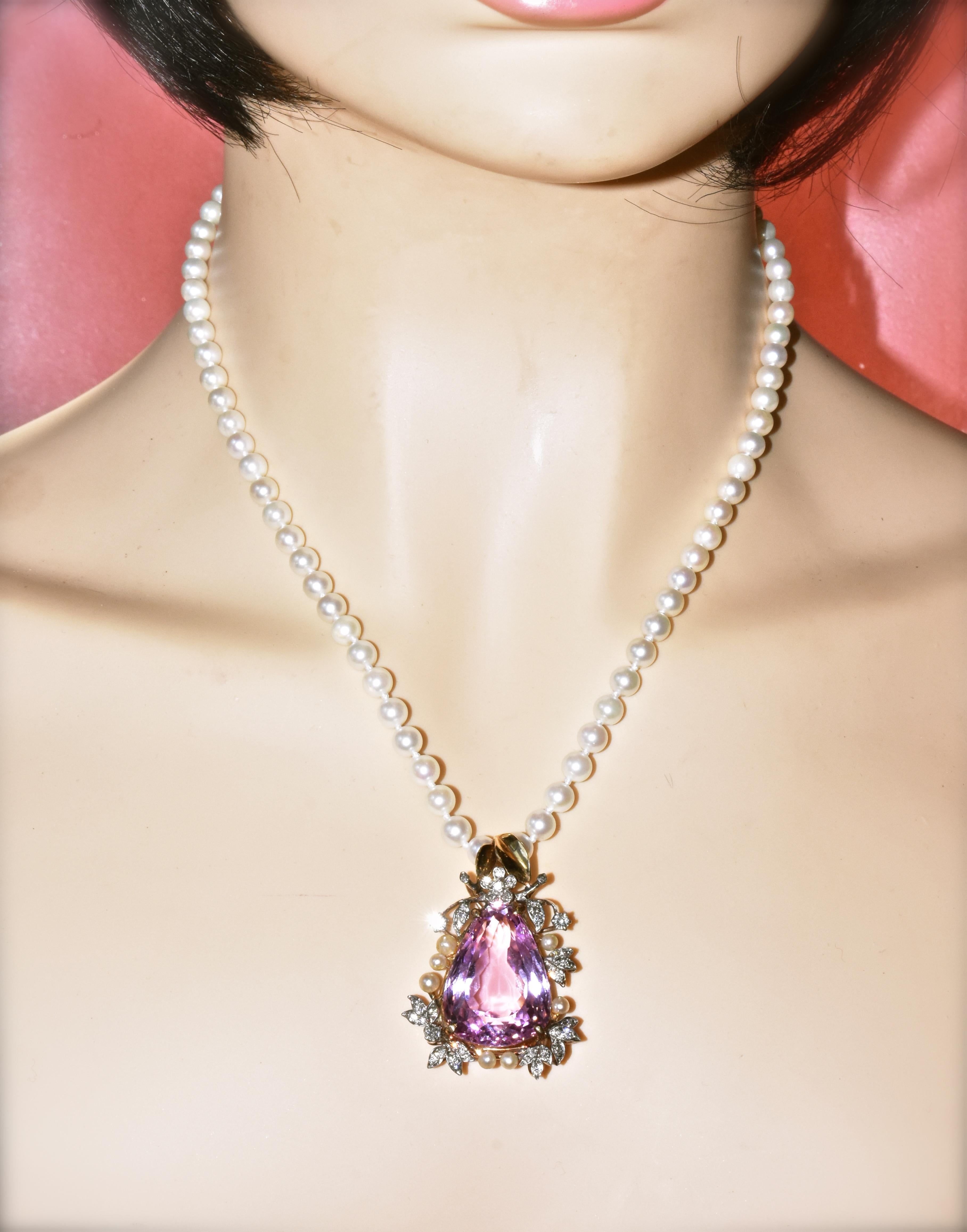 Diamond, Kunzite and Pearl Ring, Earrings and Necklace All in Gold & Platinum 9