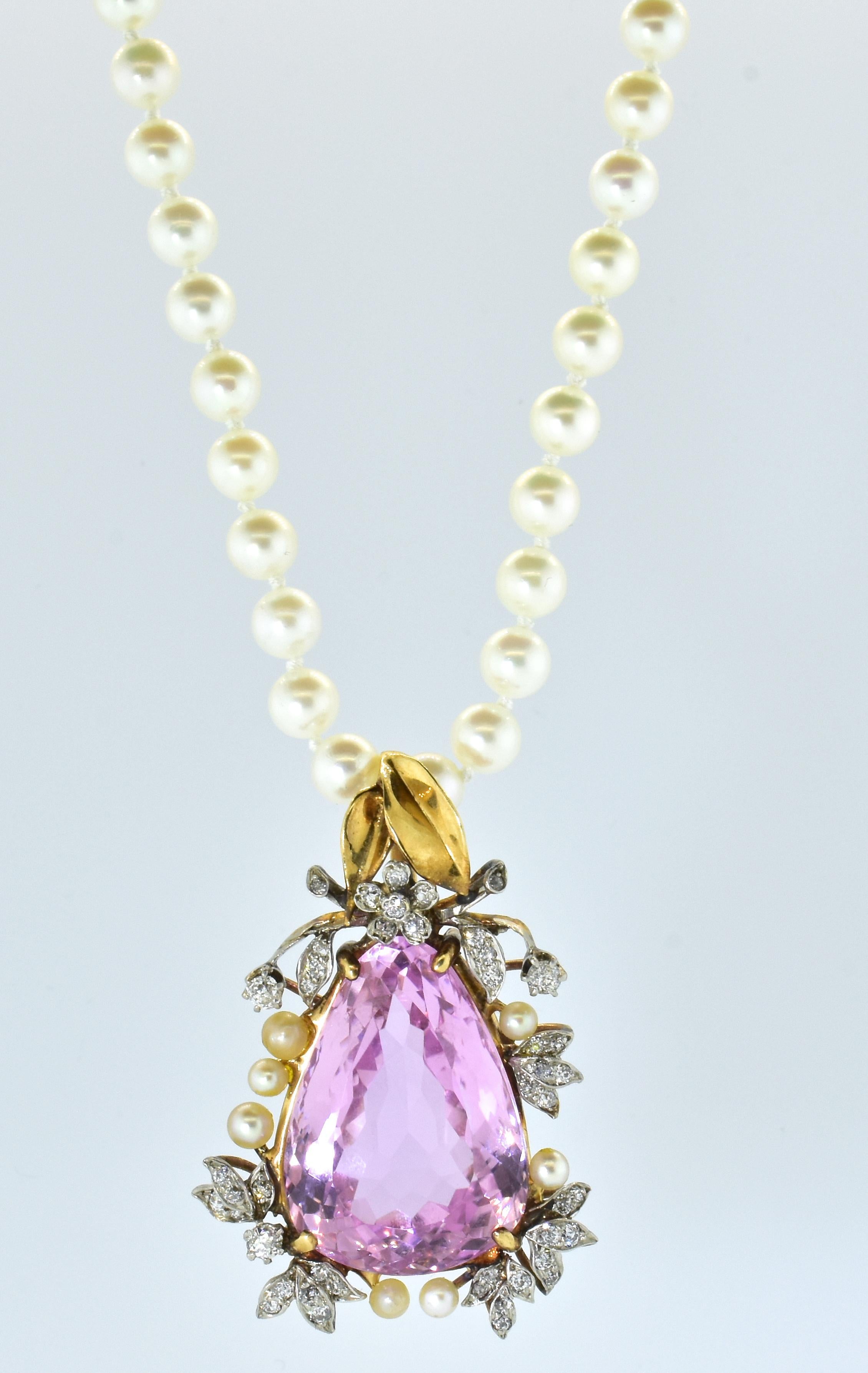 Diamond, Kunzite and Pearl Ring, Earrings and Necklace All in Gold & Platinum 10