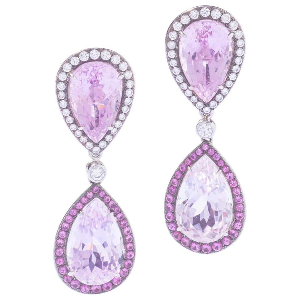 Purple Sapphire, Pink Sapphire, White Sapphire Earrings in 18 Karat ...