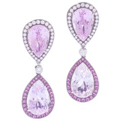 18 Karat Weigold Ohrringe mit Diamanten, Kunzit und rosa Saphir
