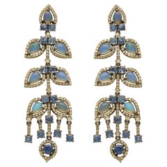 Antique Diamond, Kyanite & Opal Cocktail Earrings