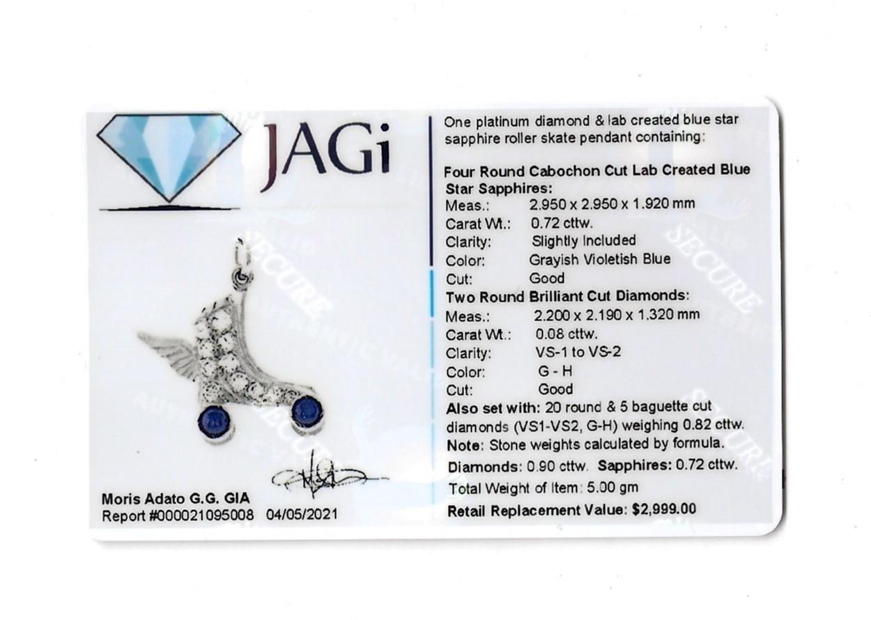 Ciondolo con diamante e zaffiro blu di laboratorio per pattini a rotelle in platino in vendita 5