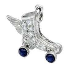 Diamond & Lab Blue Star Sapphire Roller Skate Charm / Pendant in Platinum