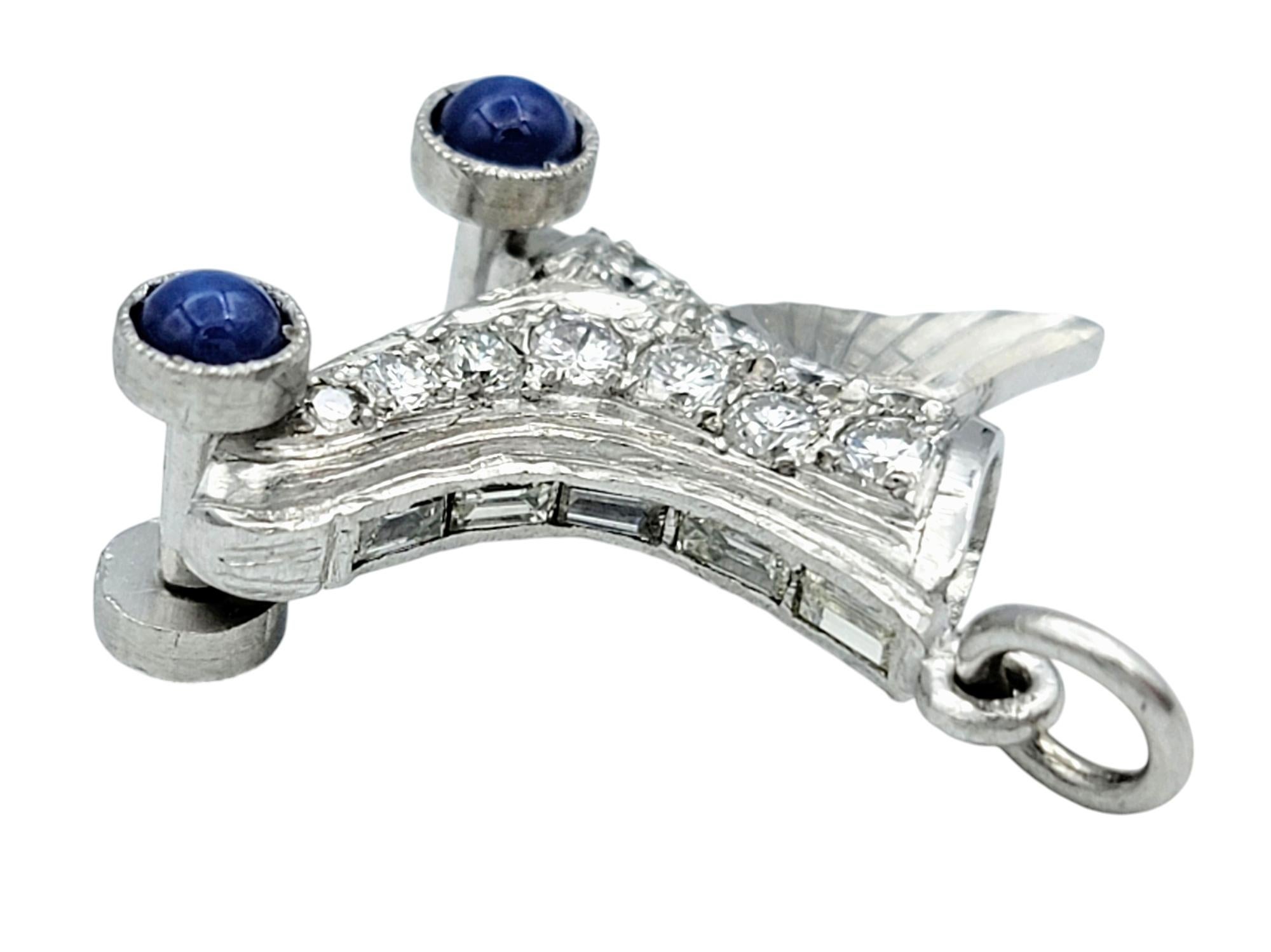 Donna Ciondolo con diamante e zaffiro blu di laboratorio per pattini a rotelle in platino in vendita