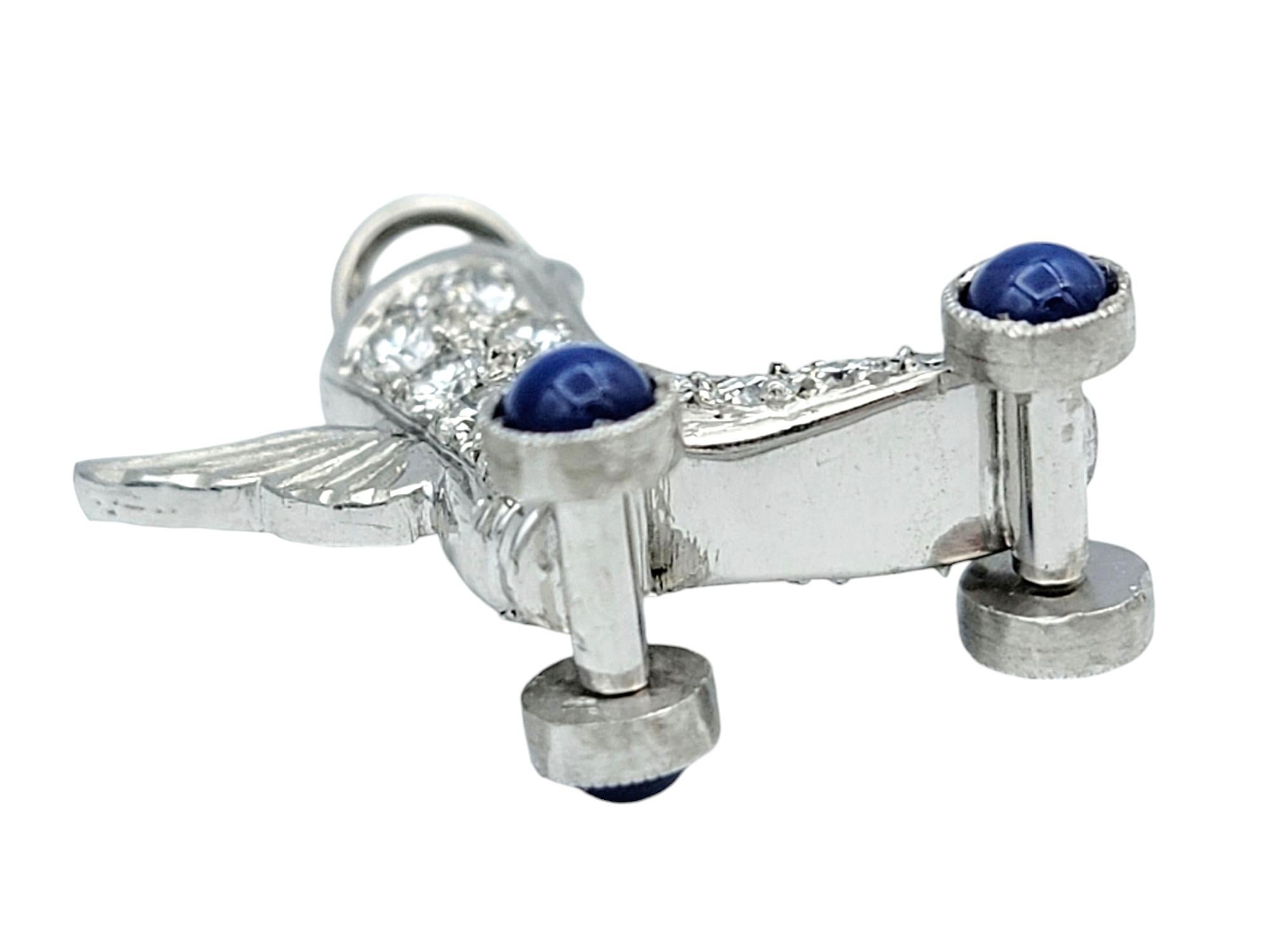Ciondolo con diamante e zaffiro blu di laboratorio per pattini a rotelle in platino in vendita 2