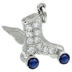 Diamant & Lab Blauer Stern Saphir Roller Skate Charm / Anhänger aus Platin