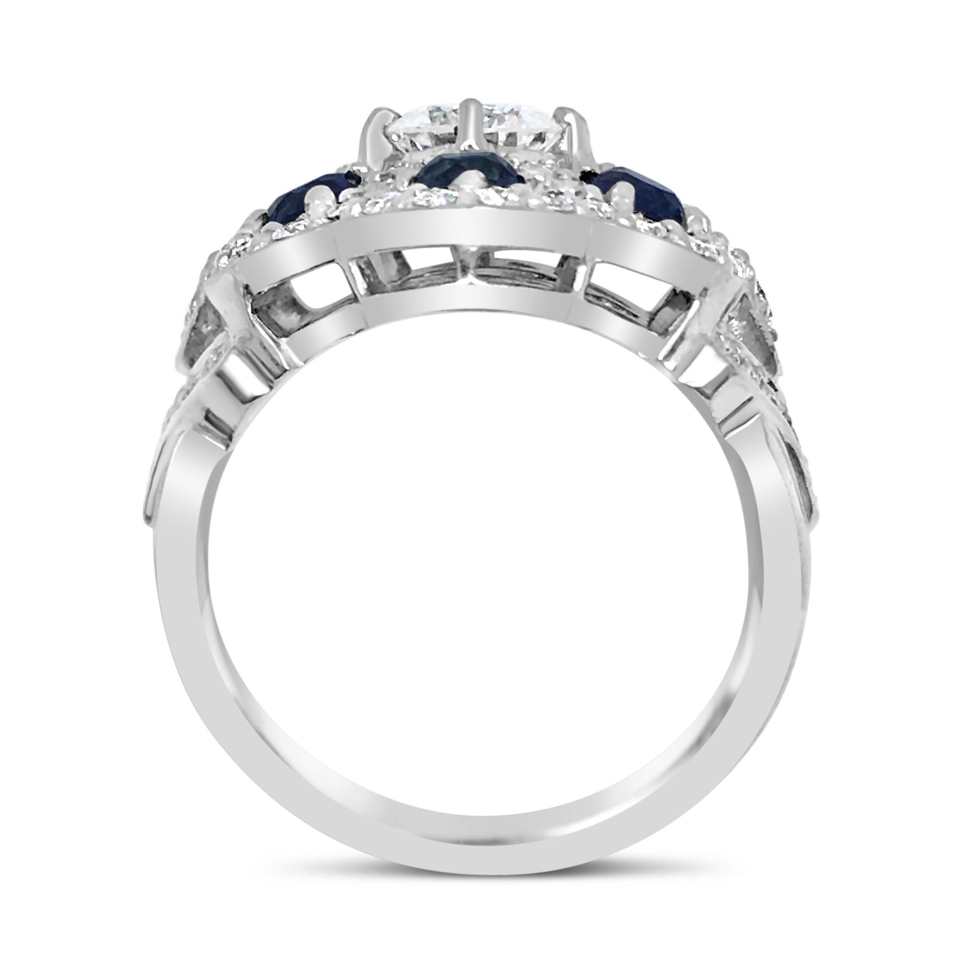 Round Cut Diamond Lace Sapphire Ring