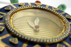 Diamond Lapis Carved Coral and Jade Rock Crystal 18 Karat Gold Ship Wheel Clock