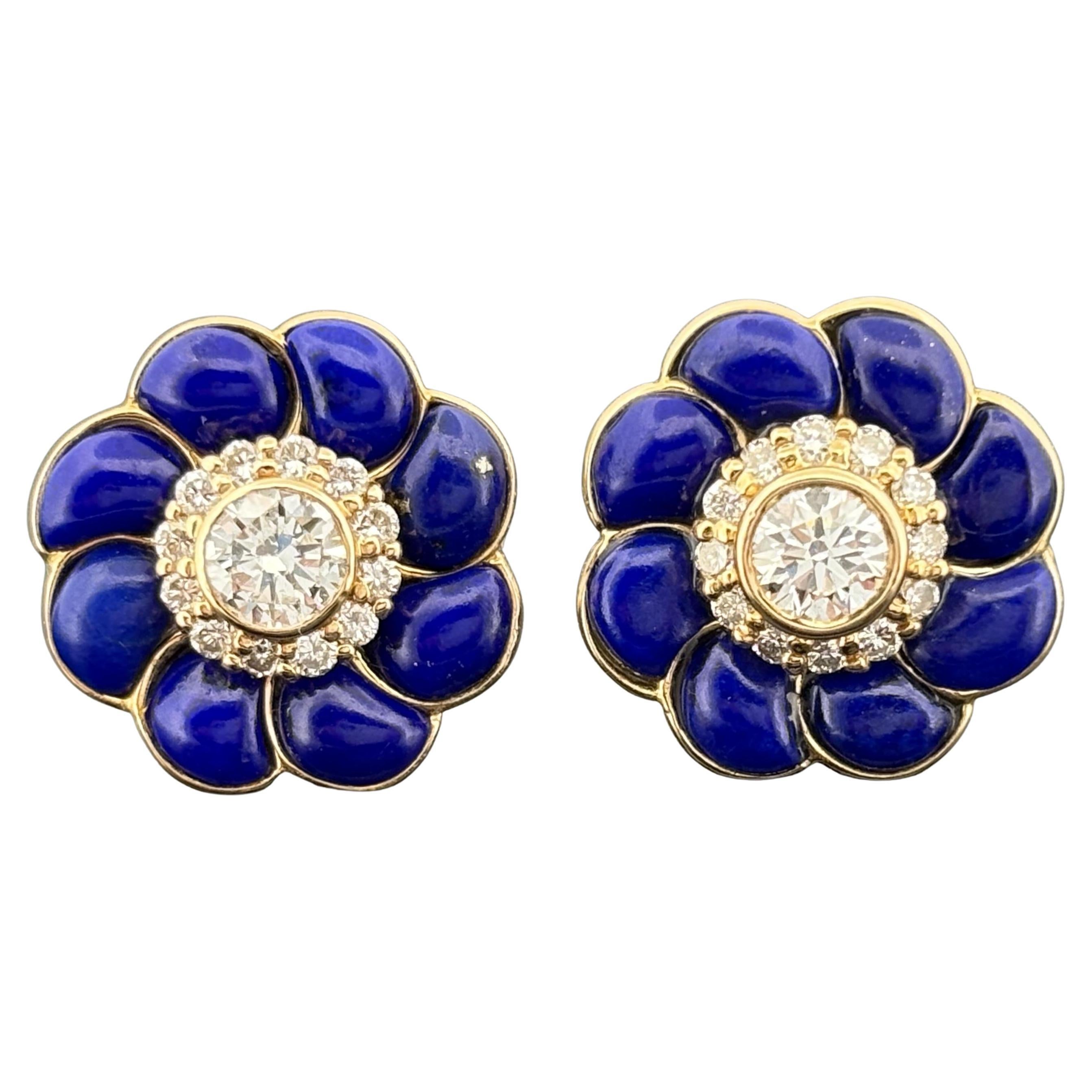 Orecchini con diamanti e fiori di lapis in oro giallo 18 carati in vendita